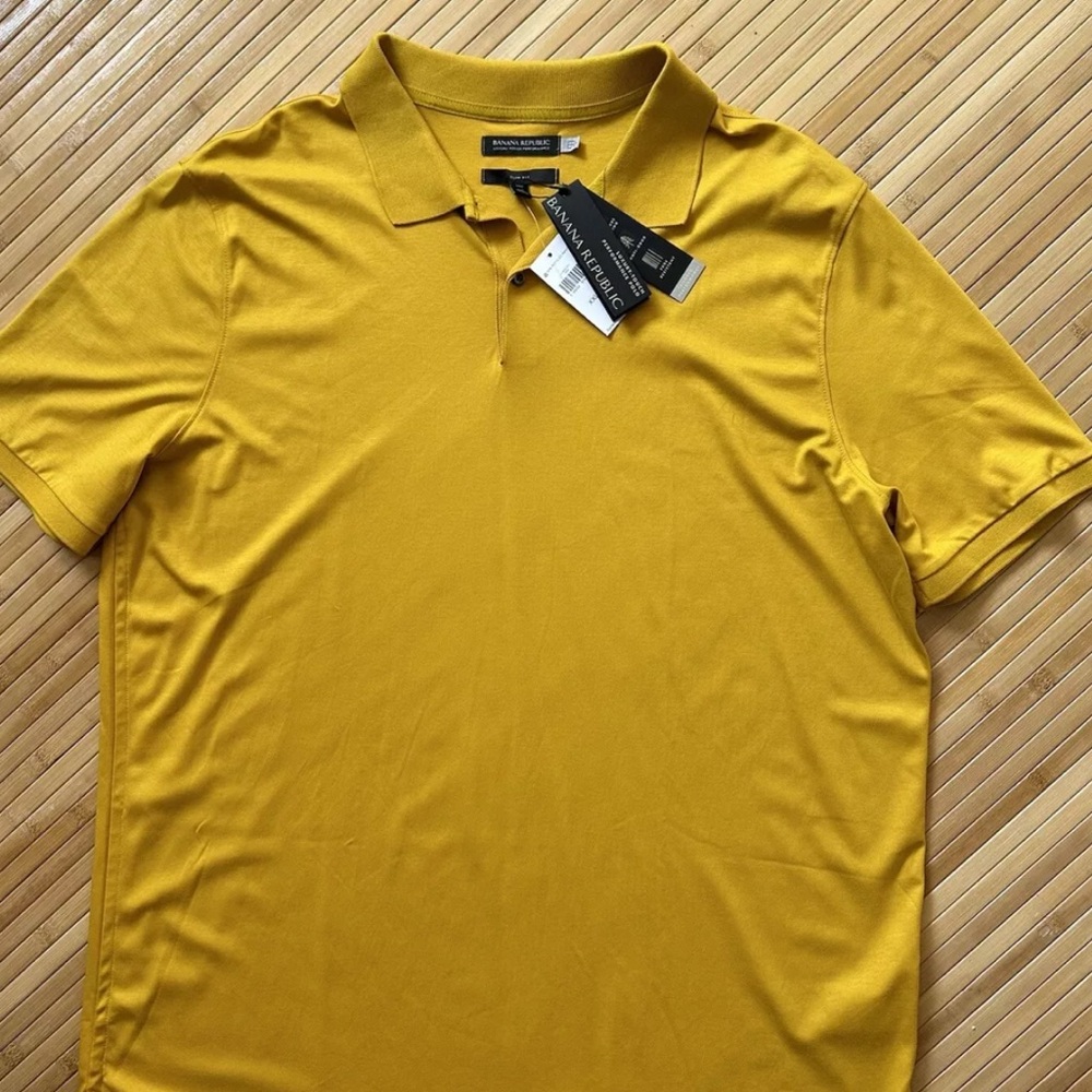 NWT- Banana Republic Luxury Touch Slim Fit Polo Shirt XXL TL Yellow 100% COTTON